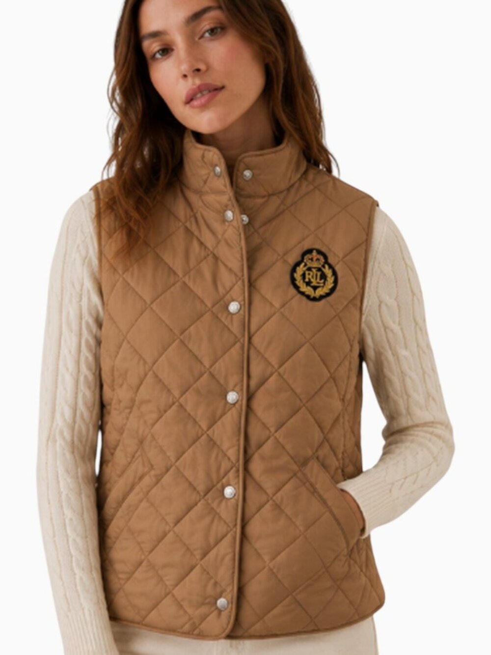 NWT LAUREN RALPH LAUREN BLACK LABEL QUILTED CREST-PATCH VEST SIZE L